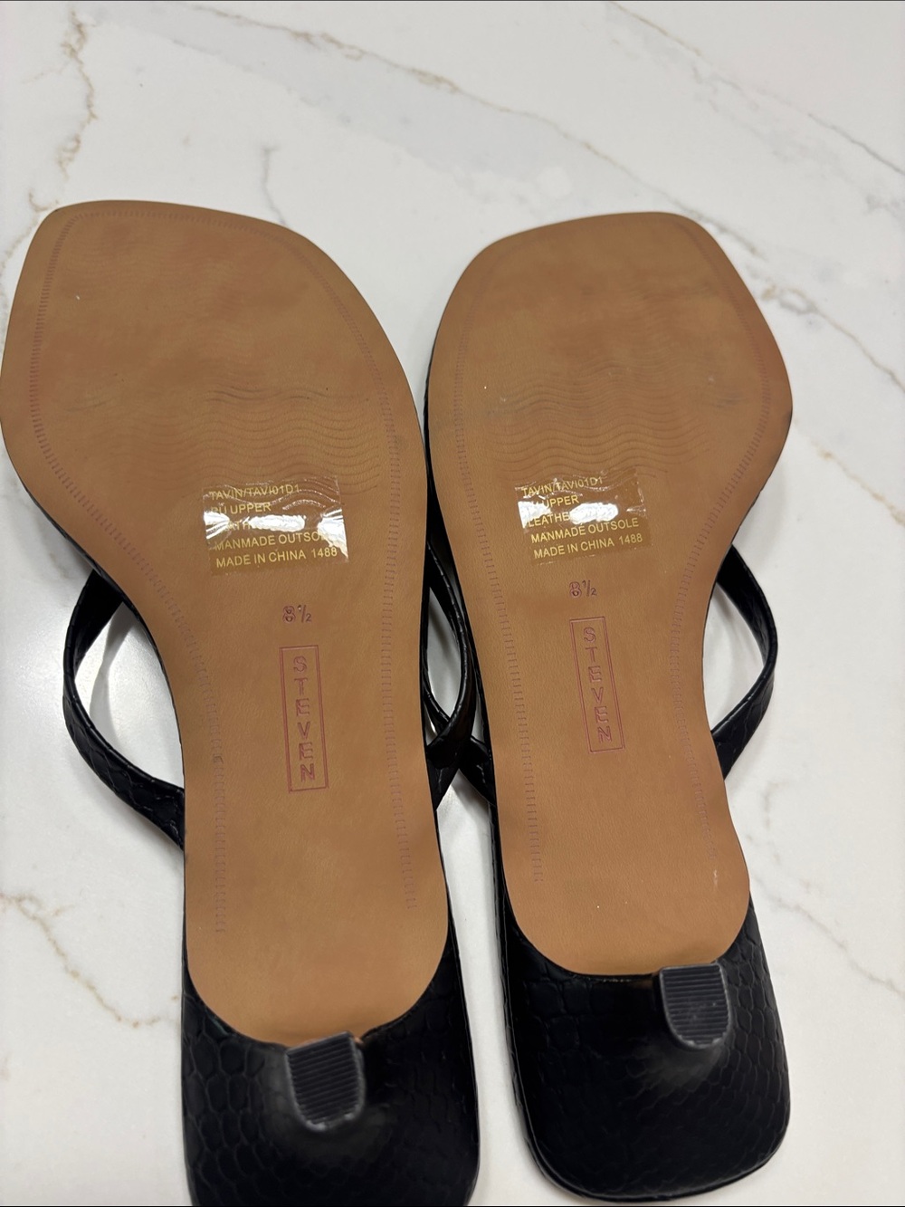 Black Croc-Texture Thong Sandal with Nude Footbed - Picture 7 of 9